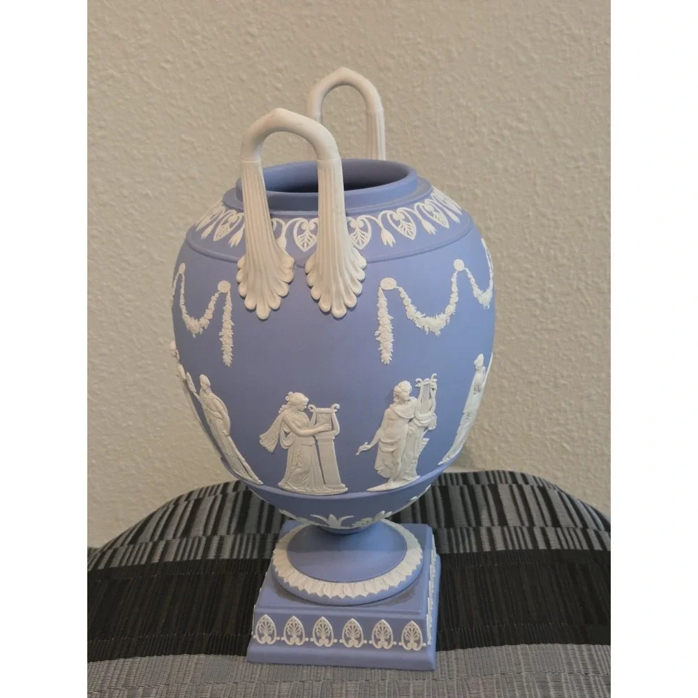Vintage Wedgwood Blue Jasperware Wing Handled URN/Trophy Vase